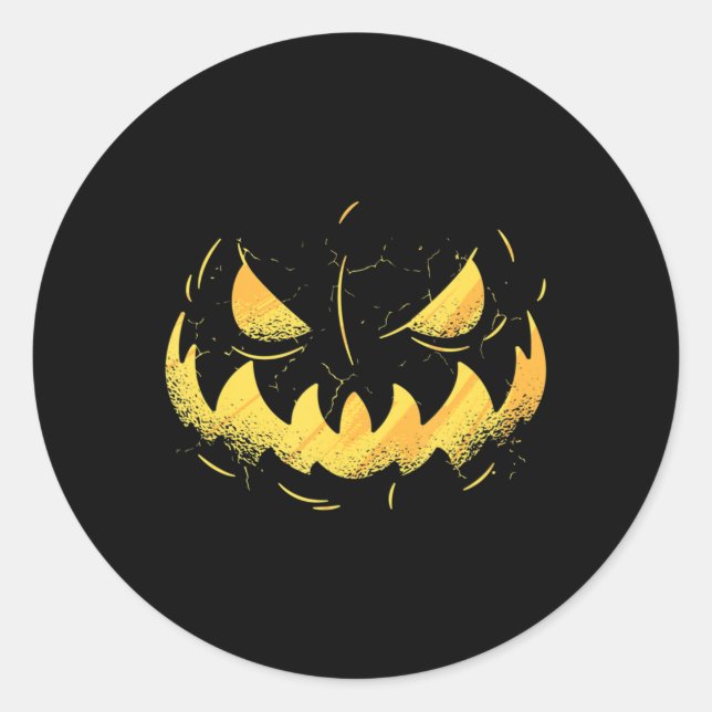 Jack O Lantern Scary Carved Pumpkin Face Halloween Classic Round Sticker (Front)