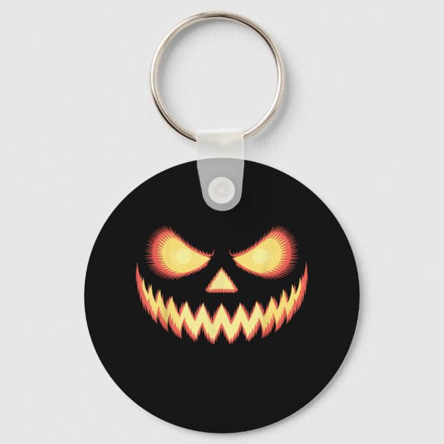 Jack O Lantern Scary Carved Pumpkin Face Halloween Key Ring (Front)
