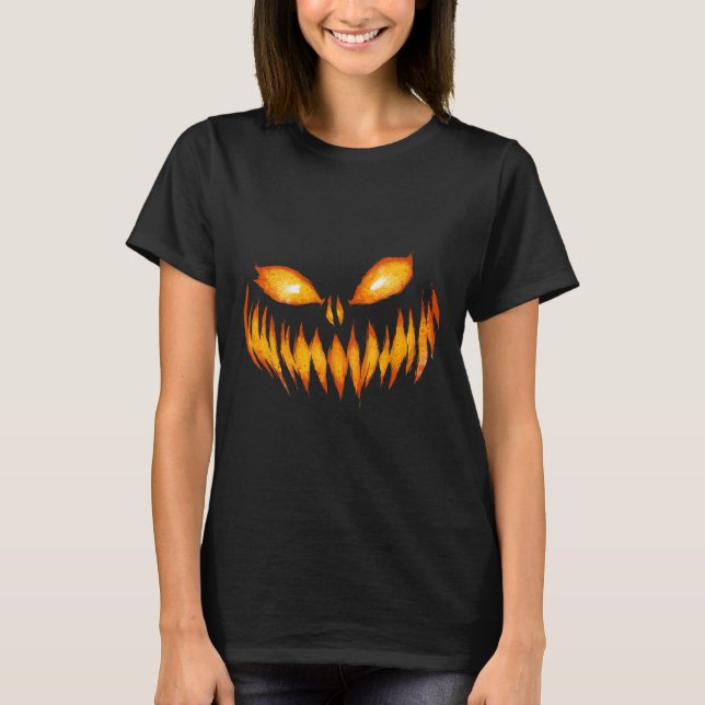 Jack O Lantern Scary Carved Pumpkin Face Halloween T-Shirt (Front)