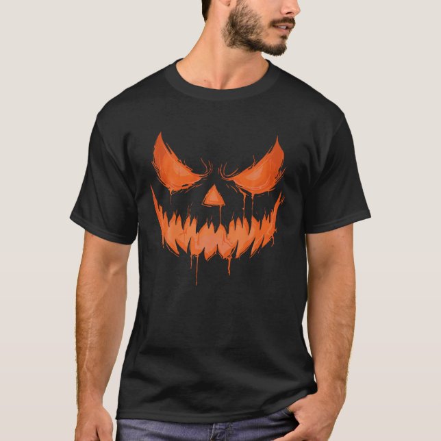 Jack O Lantern Scary Spooky Carved Halloween Pumpk T-Shirt (Front)