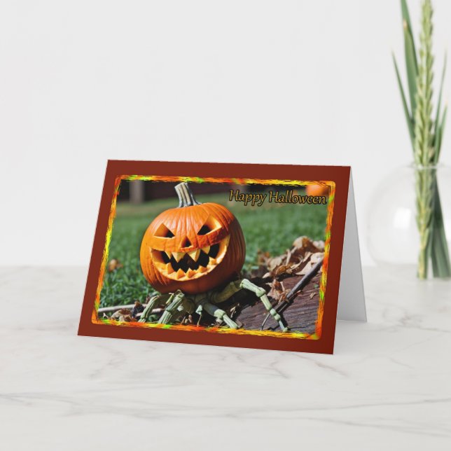 Jack-O-Lantern Spider Halloween Card (Front)