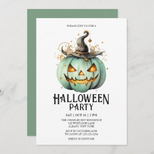 Jack-o-Lantern Spooky Mint Halloween Party Invitation