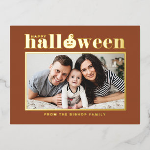 Jack-o'-lantern Terracotta Photo Halloween Foil Holiday Postcard