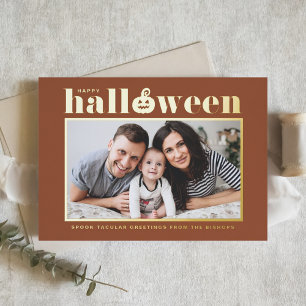 Jack-o'-lantern Terracotta Photo Happy Halloween Foil Holiday Card