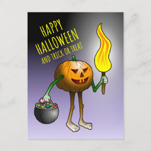 Jack-o-lantern Trick or Treating Holiday Postcard