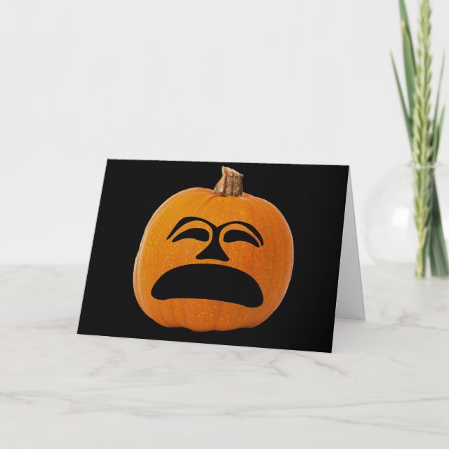 Jack o' Lantern Unhappy Face, Halloween Pumpkin Card (Front)