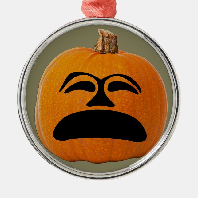 Jack o' Lantern Unhappy Face, Halloween Pumpkin Metal Tree Decoration (Front)