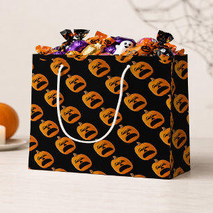 Jack o Lantern Unhappy Face Halloween Pumpkin, ZSG Large Gift Bag