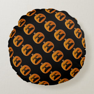Jack o Lantern Unhappy Face Halloween Pumpkin, ZSG Round Cushion