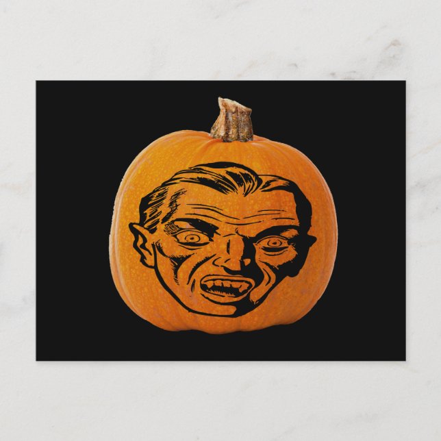 Jack o' Lantern Vampire Face, Halloween Pumpkin Postcard (Front)