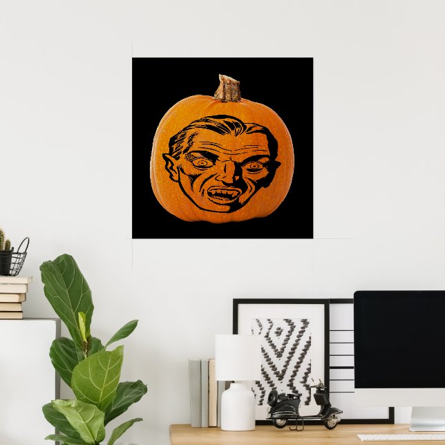 Jack o' Lantern Vampire Face, Halloween Pumpkin Poster (Home Office)