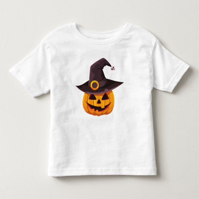 Jack-O-Lantern Wearing a Witches Hat Toddler T-Shirt (Front)