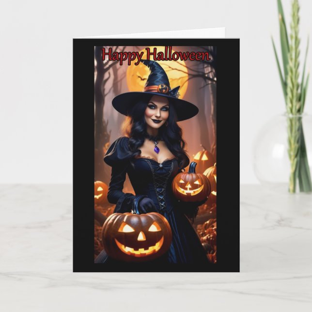 Jack-O-Lantern Witch Halloween Card (Front)