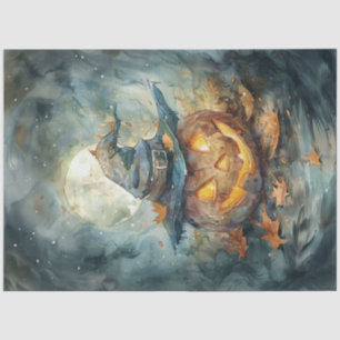 Jack-o'-Lantern Witch Hat Watercolor Decoupage Tissue Paper