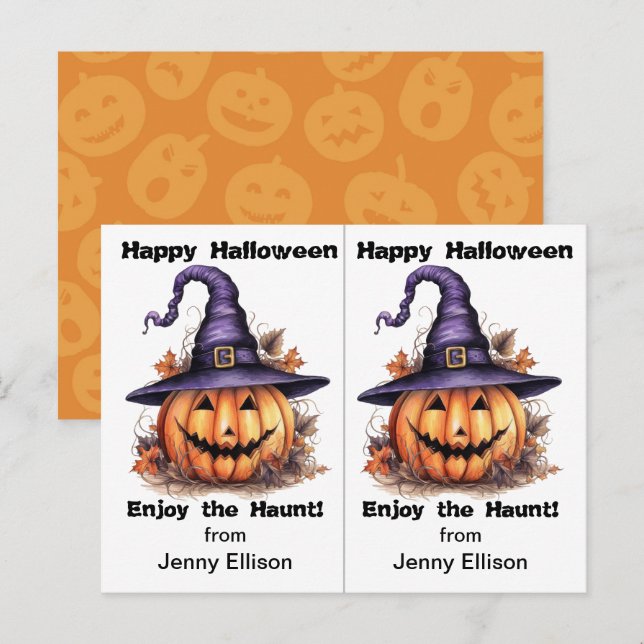 Jack o' Lantern Witch School Party Halloween Card (Front/Back)