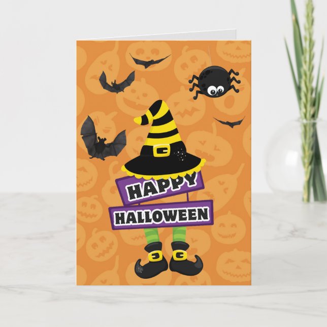 Jack O Lantern Witch Sign Halloween Card (Front)