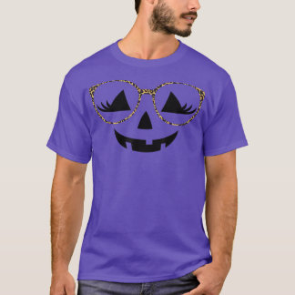 Jack o Lantern Women Face Leopard Glasses Hallowee T-Shirt