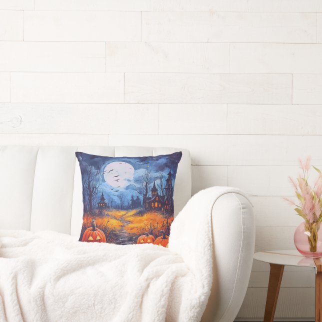 Jack-O' Lanterns and Creepy Houses Moon Halloween Cushion (Couch)