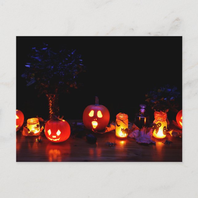 Jack-O-Lanterns At Night Scary Halloween Postcard (Front)
