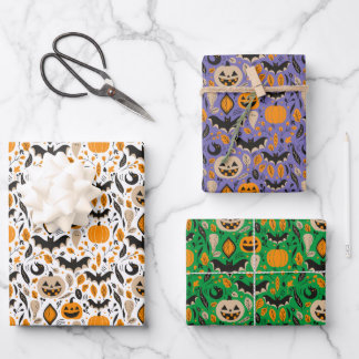 Jack o lanterns bats ghosts autumn cute halloween wrapping paper sheet