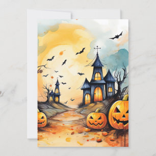 Jack O’Lanterns Bats Haunted Church Halloween Holiday Card