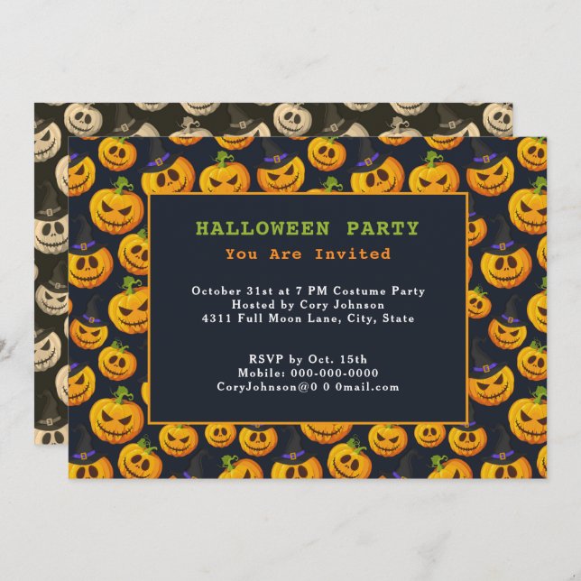 Jack o' Lanterns & Ghost Pumpkins Halloween Party Invitation (Front/Back)