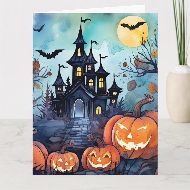 Jack O’Lanterns Haunted Mansion Ghost Halloween Card (Front)