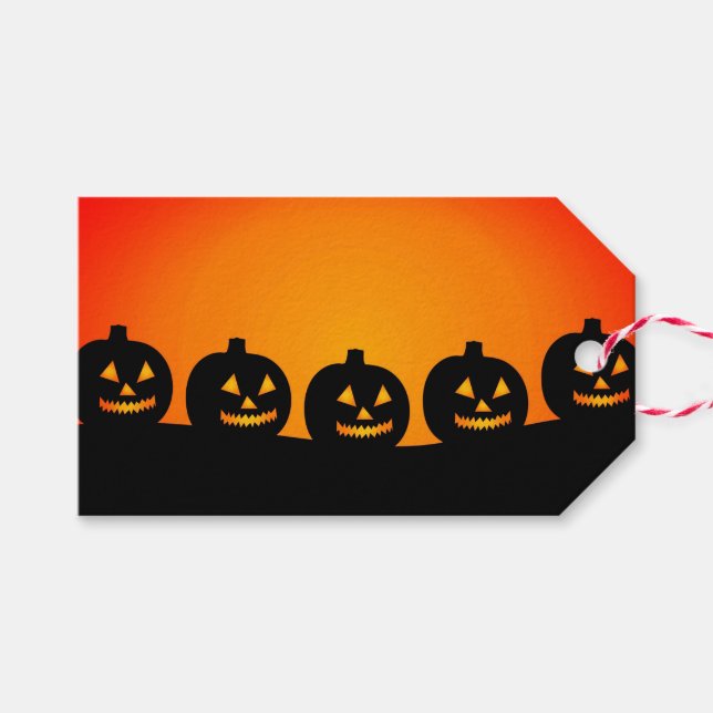 Jack o' Lanterns in a Row Gift Tag (Front (Horizontal))