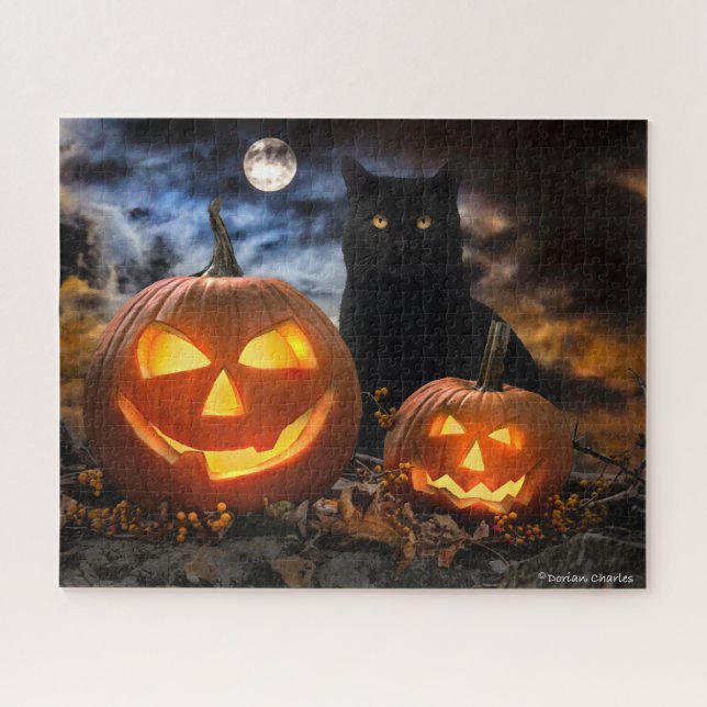 "Jack O' Lanterns & Jet" 16x20 Jigsaw Puzzle (Horizontal)