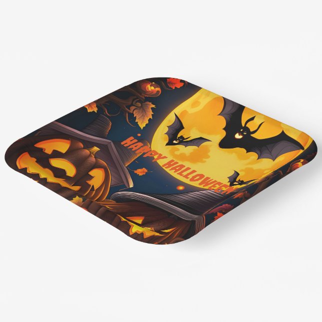 Jack-O-Lanterns Moon Paper Plate (Angled)
