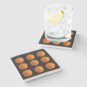 Jack-O-Lanterns on Black Marble Stone Coaster