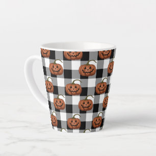 Jack O Lanterns on Buffalo Check, Halloween Latte Mug