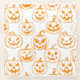 Jack-o-lanterns Pattern.Orange Glass Coaster