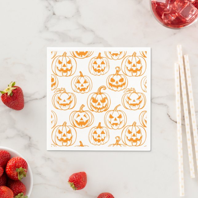 Jack-o-lanterns Pattern.Orange Napkin (Insitu)