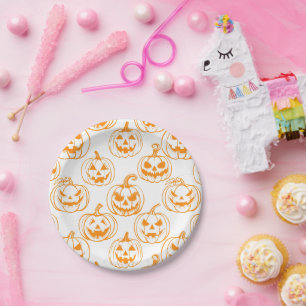 Jack-o-lanterns Pattern.Orange Paper Plate