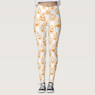 Jack-o-lanterns Pattern.Orange White BG Leggings