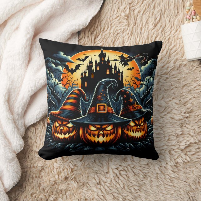 Jack-o'-lanterns shine under moonlight cushion (Blanket)