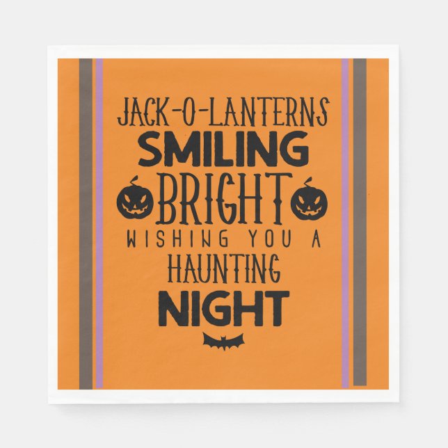 Jack O Lanterns Smiling Bright, Halloween Napkin (Front)