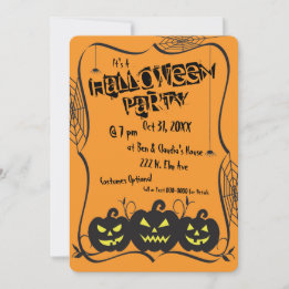 Jack O' Lanterns & Spiders Halloween Party Invitation