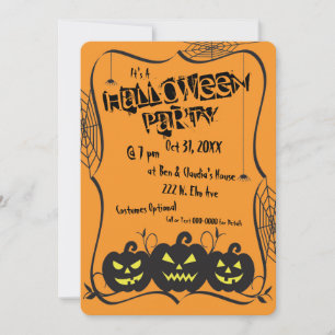 Jack O' Lanterns & Spiders Halloween Party Invitation