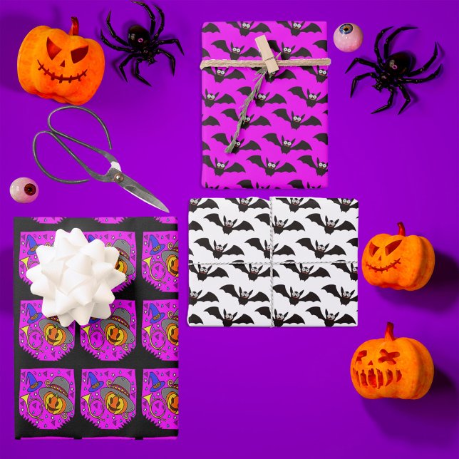 Jack O'Lantern Bats Halloween Party Purple Wrapping Paper Sheet (Jack O'Lantern Bats Halloween Party Purple Wrapping Paper Sheets)