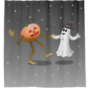 Jack O'lantern dancing with the ghost Shower Curtain