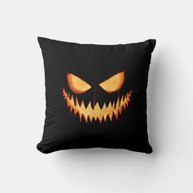 Jack O'Lantern Face Halloween Throw Pillow (Front)