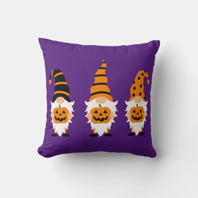 Jack O'Lantern Gnomes Halloween Orange Purple  Cushion (Front)