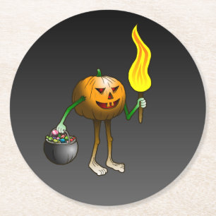 Jack O'lantern out to trick or treat Round Paper Coaster