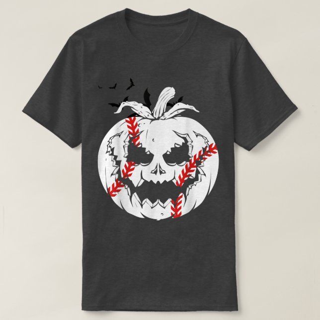 Jack O'Lantern Pumpkin Face & Baseball Ball Happy  T-Shirt (Design Front)