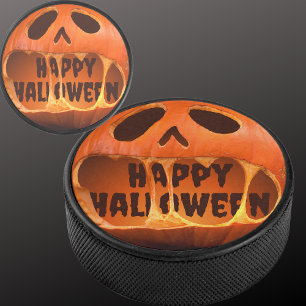 Jack o'lantern pumpkin Halloween  Hockey Puck