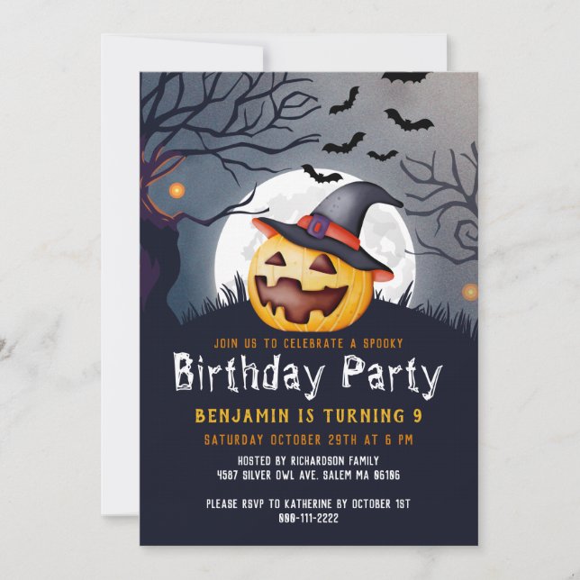 Jack O'Lantern Spooky Halloween Birthday Party Invitation (Front)