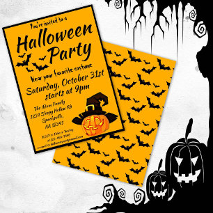 Jack O'Lantern Witch Halloween Costume Party Invitation