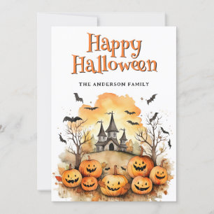 Jack O'Lanterns Bats Ghosts Halloween Card